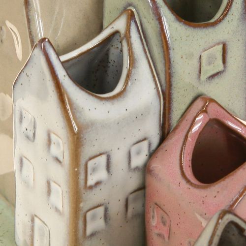 Itens Conjunto de mini vasos em formato de casinhas coloridas para decoração de mesa, 14 cm