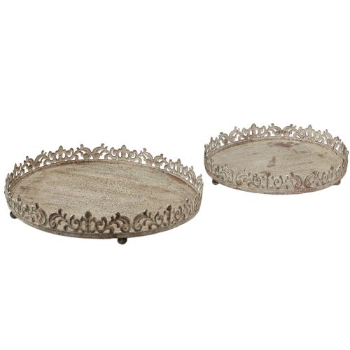 Floristik24 Bandeja decorativa vintage redonda com pés cinza Ø30/35cm conjunto de 2 peças