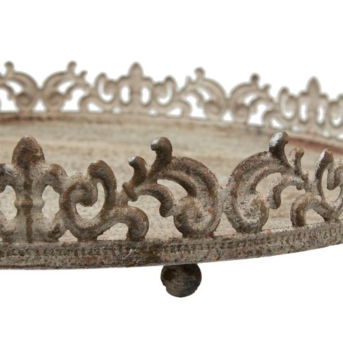 Floristik24 Bandeja decorativa vintage redonda com pés cinza Ø30/35cm conjunto de 2 peças