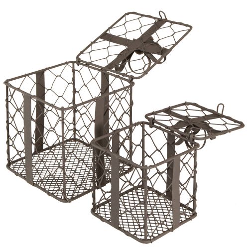 Itens Cesta de arame vintage para presente metal cinza 10,5/7,5 cm conjunto de 2 peças