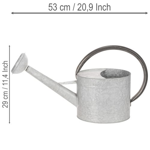 Regador vintage de metal, cinza prateado, elegante peça de decoração para jardim, vaso de flores, 53 cm de comprimento x 29 cm de altura. | Floristik24.pt
