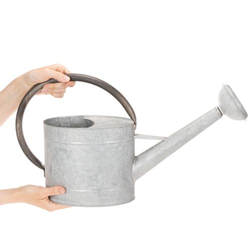 Regador vintage de metal, cinza prateado, elegante peça de decoração para jardim, vaso de flores, 53 cm de comprimento x 29 cm de altura. | Floristik24.pt