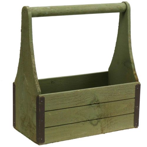 Floristik24 Caixa de plantas vintage caixa de ferramentas de madeira verde azeitona 28×14×31cm