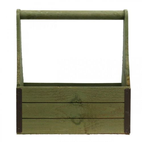 Floristik24 Caixa de plantas vintage caixa de ferramentas de madeira verde azeitona 28×14×31cm