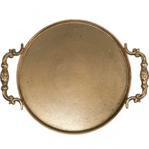Floristik24 Tabuleiro vintage, tabuleiro decorativo dourado, tabuleiro para velas A2cm Ø25/21cm conjunto de 2