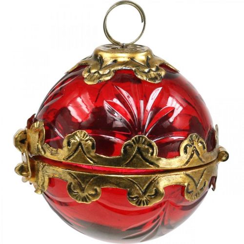 Floristik24 Bola de Natal vintage para abrir vidro vermelho dourado Ø8cm conjunto de 2