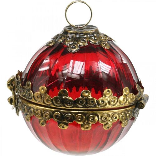 Floristik24 Bola de Natal vintage para abrir vidro vermelho dourado Ø8cm conjunto de 2
