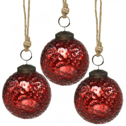 Floristik24 Bolas de Natal vintage de vidro bolas de árvore de Natal vermelhas Ø8cm 4pcs