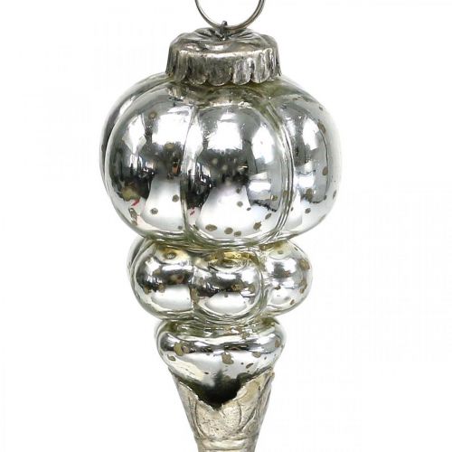 Itens Pingente de Natal vintage gotas de vidro prata 20 cm 3 peças