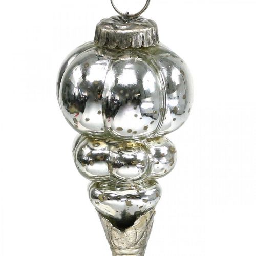 Floristik24 Pingente de Natal vintage gotas de vidro prata 20 cm 3 peças