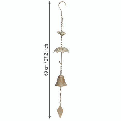 Itens Decoração vintage de metal com sino de vento e guarda-chuva de 70 cm