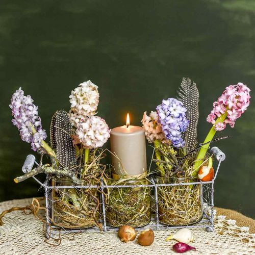 Itens Cesto de arame vintage embranquecido com vaso de vidro lanterna 21×10,5 cm
