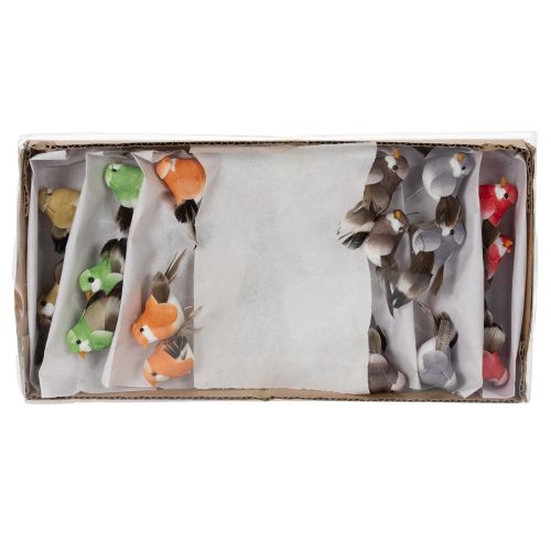 Itens Pássaros decorativos artificiais para decoração de casa, ideais para a primavera, com plumagem colorida feita de penas verdadeiras, 5 cm, 18 peças.