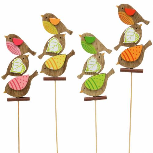 Floristik24 Pássaros para decoração de primavera com palitos de madeira classificados Alt. 10,5cm 12uds