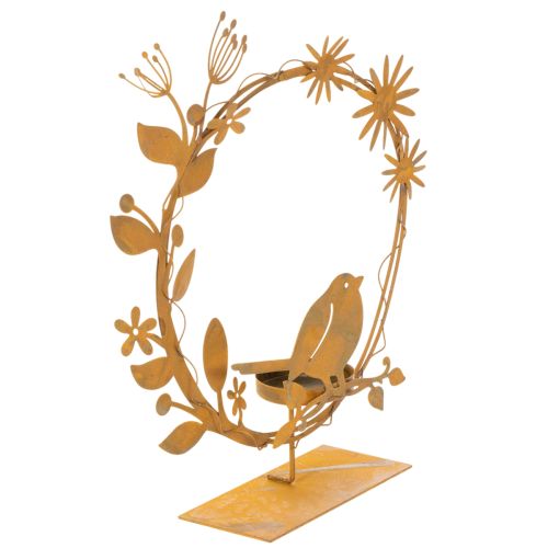 Porta-velas decorativo em forma de pássaro com aparência de ferrugem, 24×27×6cm
