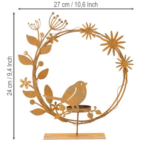 Porta-velas decorativo em forma de pássaro com aparência de ferrugem, 24×27×6cm | Floristik24.pt
