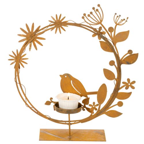 Porta-velas decorativo em forma de pássaro com aparência de ferrugem, 24×27×6cm | Floristik24.pt