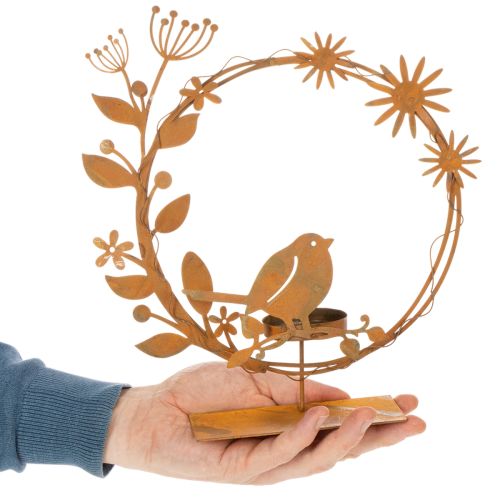 Porta-velas decorativo em forma de pássaro com aparência de ferrugem, 24×27×6cm | Floristik24.pt