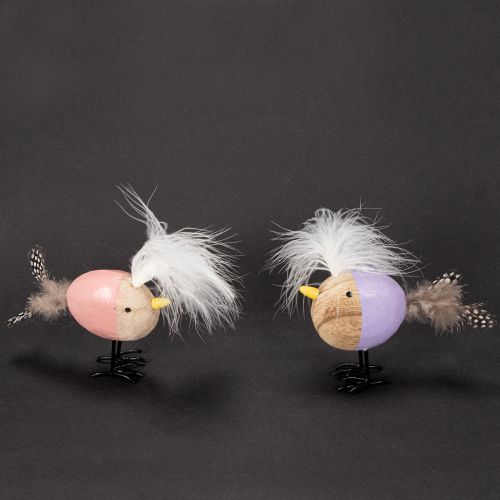 Itens Pássaro decorativo de madeira com penas e corpo colorido para decoração de mesa, 10 cm, conjunto de 6 peças