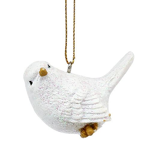 Floristik24 Pássaro branco com mica 5 cm 3 unidades