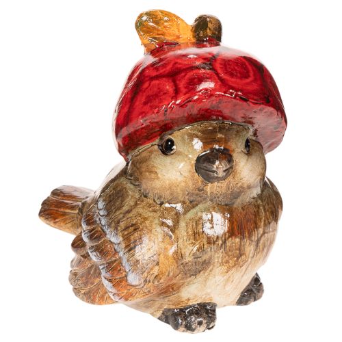 Estatueta decorativa de pássaro com chapéu em forma de maçã vermelha, decoração de outono, 13 cm