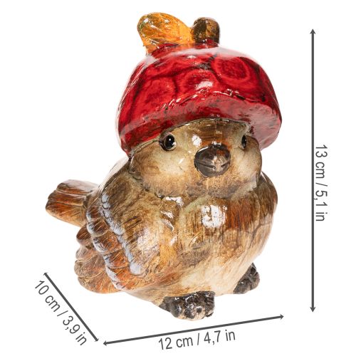 Estatueta decorativa de pássaro com chapéu em forma de maçã vermelha, decoração de outono, 13 cm | Floristik24.pt