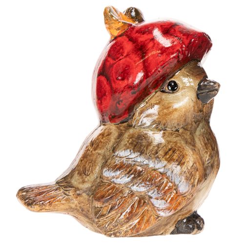 Estatueta decorativa de pássaro com chapéu em forma de maçã vermelha, decoração de outono, 13 cm | Floristik24.pt