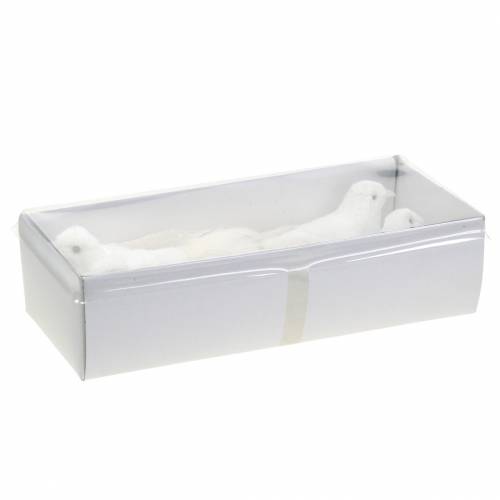 Floristik24 Pomba reunida com penas e clipe branco 13,5 cm 4 unidades