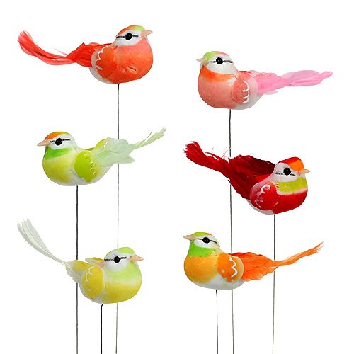 Floristik24 Bird 8cm cores sortidas 12pcs