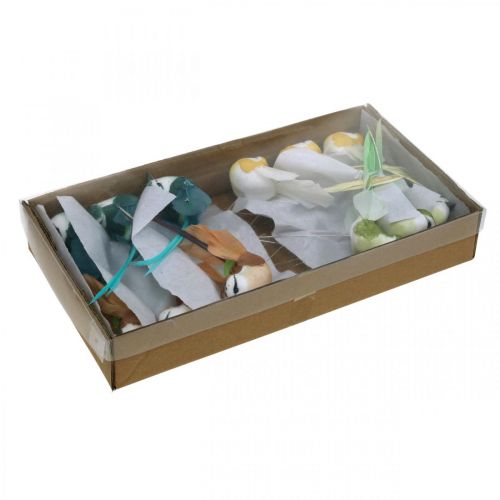 Floristik24 Pássaros decorativos, decoração de primavera, pássaros com penas, verão, pássaros em arame, coloridos H3,5cm 12 peças