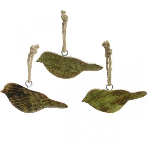 Floristik24 Pássaros para pendurar, decoração de primavera, cabide de madeira natural, verde Alt.4cm 6 unid.