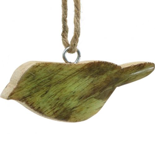 Floristik24 Pássaros para pendurar, decoração de primavera, cabide de madeira natural, verde Alt.4cm 6 unid.
