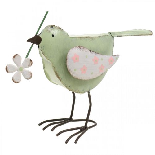 Floristik24 Figura decorativa pássaro com decoração de primavera de flores vintage metal 19,5 cm
