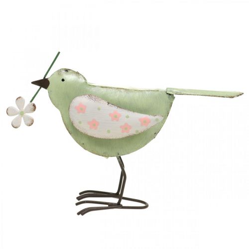 Floristik24 Figura decorativa pássaro com decoração de primavera de flores vintage metal 19,5 cm