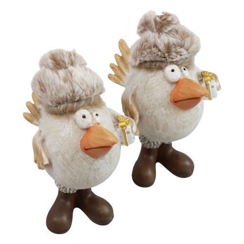 Figuras de Natal pássaro com chapéu bege 11,5x8x14cm 2 unidades