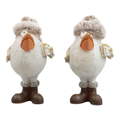 Itens Figuras de Natal pássaro com chapéu bege 11,5x8x14cm 2 unidades
