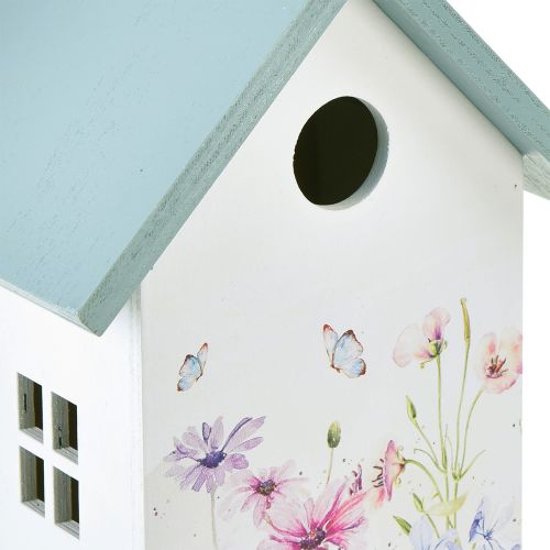 Itens Decoração de casinha de passarinho primavera branco turquesa 15x10,5x19cm 2 un