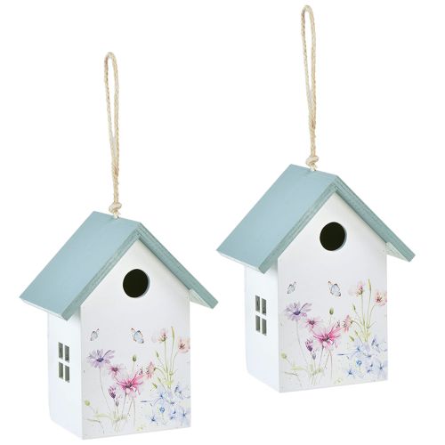 Itens Decoração de casinha de passarinho primavera branco turquesa 15x10,5x19cm 2 un