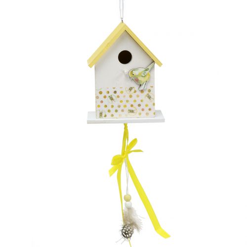 Floristik24 Casa de passarinho decorativa para pendurar 12cm branco-amarelo