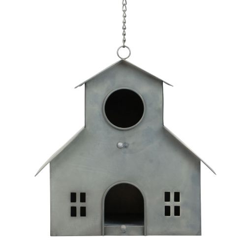 Itens Casa de passarinho para pendurar metal cinza 2 andares 24x15x26cm