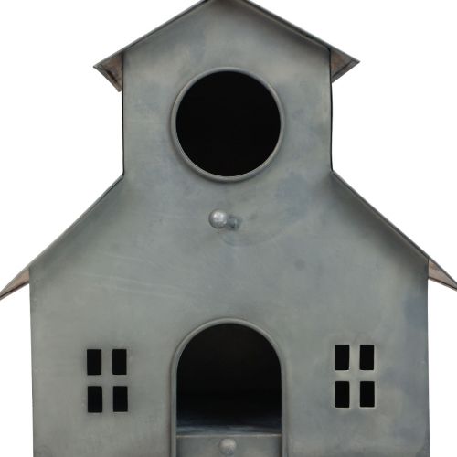 Itens Casa de passarinho para pendurar metal cinza 2 andares 24x15x26cm