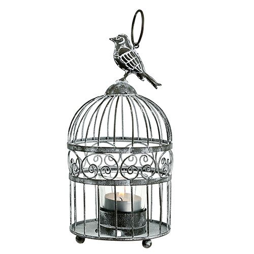 Floristik24 Gaiola com vidro tealight Ø10,5cm Alt.21cm cinza