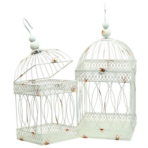 Floristik24 Aviário de pássaros vintage quadrado branco 21/17 cm 2 unidades