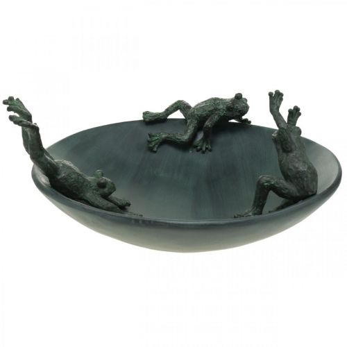 Floristik24 Banho de pássaros com rãs, banho de pássaros metal look verde, antracite look envelhecido Ø28.5cm Alt.13.5cm