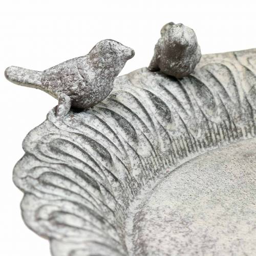Floristik24 Banho de pássaros em base de metal cinza, caiado de branco Ø28,3cm A26,5cm