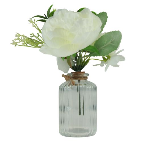 Floristik24 Decoração de mesa peônia branca em vaso de vidro artificial 20cm