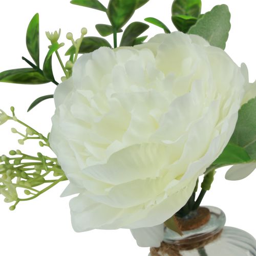 Floristik24 Decoração de mesa peônia branca em vaso de vidro artificial 20cm