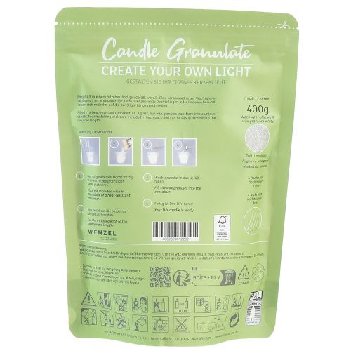 Floristik24 Grânulos de cera vela areia pavio aroma capim limão 400g