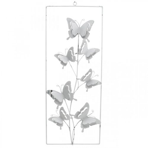 Floristik24 Borboleta Arte Pendurada Primavera Metal Arte de Parede Chique Desgastado Branco Prata H47,5cm