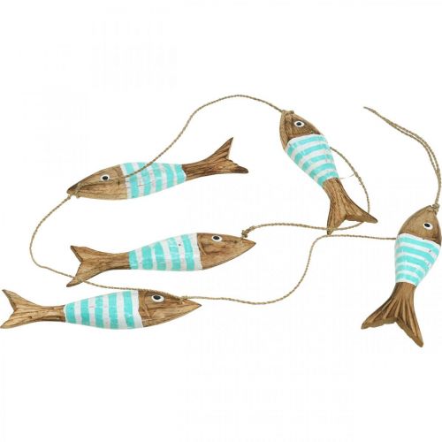 Floristik24 Cabide decorativo marítimo peixe de madeira para pendurar turquesa L123cm